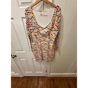 Nuuly Says Gah! Womens 2XL Multicolor Geometric Mesh Long Sleeve Mini Dress